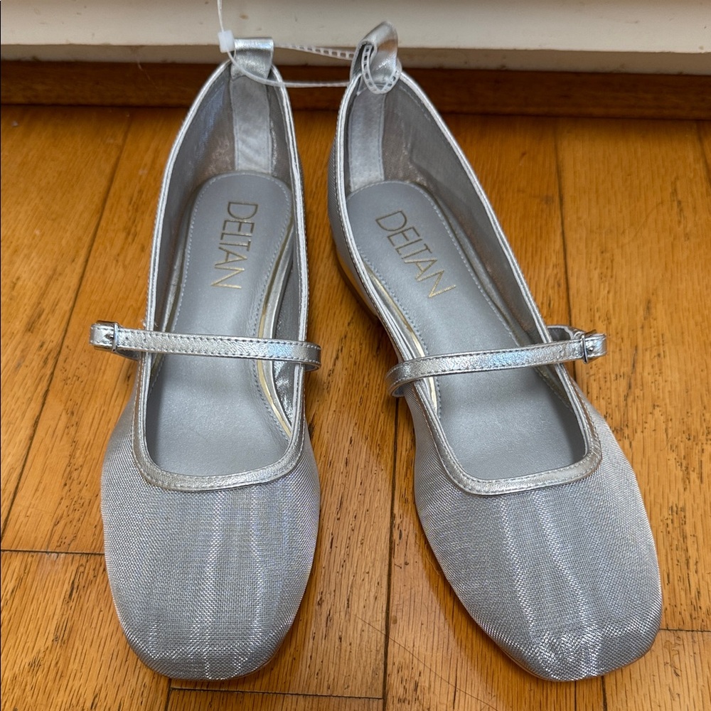 Deltan Silver Mesh Mary Jane Flats